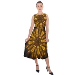 Mandala Gold Golden Fractal Midi Tie-back Chiffon Dress by Simbadda