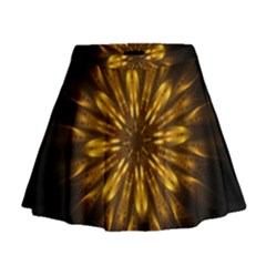 Mandala Gold Golden Fractal Mini Flare Skirt by Simbadda