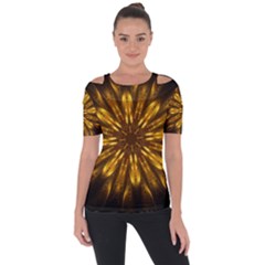 Mandala Gold Golden Fractal Shoulder Cut Out Short Sleeve Top by Simbadda