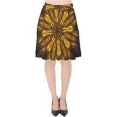 Mandala Gold Golden Fractal Velvet High Waist Skirt by Simbadda