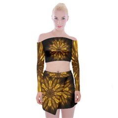 Mandala Gold Golden Fractal Off Shoulder Top With Mini Skirt Set by Simbadda