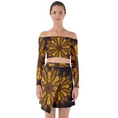 Mandala Gold Golden Fractal Off Shoulder Top With Skirt Set by Simbadda