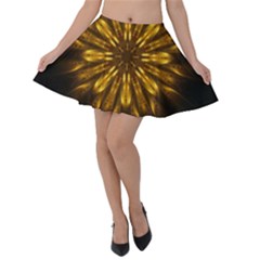 Mandala Gold Golden Fractal Velvet Skater Skirt by Simbadda