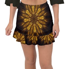 Mandala Gold Golden Fractal Fishtail Mini Chiffon Skirt by Simbadda