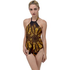 Mandala Gold Golden Fractal Go With The Flow One Piece Swimsuit by Simbadda