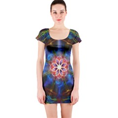 Mandala Pattern Kaleidoscope Short Sleeve Bodycon Dress by Simbadda