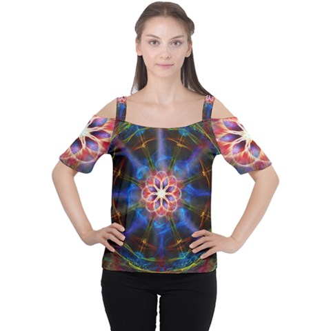 Mandala Pattern Kaleidoscope Cutout Shoulder Tee by Simbadda