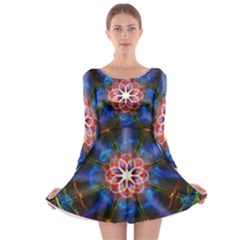 Mandala Pattern Kaleidoscope Long Sleeve Skater Dress by Simbadda