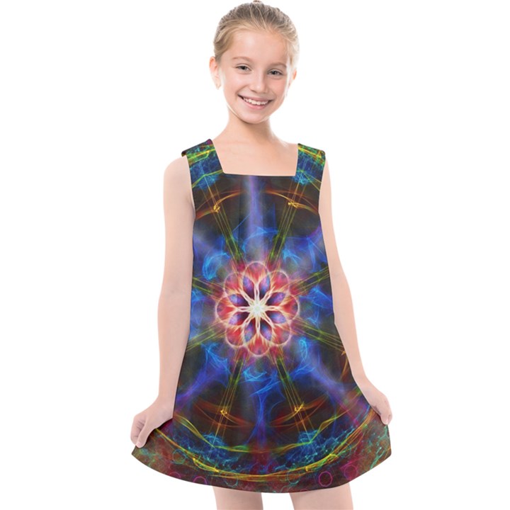 Mandala Pattern Kaleidoscope Kids  Cross Back Dress