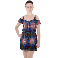 Mandala Pattern Kaleidoscope Ruffle Cut Out Chiffon Playsuit