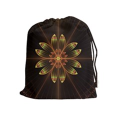 Fractal Floral Mandala Abstract Drawstring Pouch (xl) by Simbadda