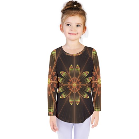 Fractal Floral Mandala Abstract Kids  Long Sleeve Tee by Simbadda