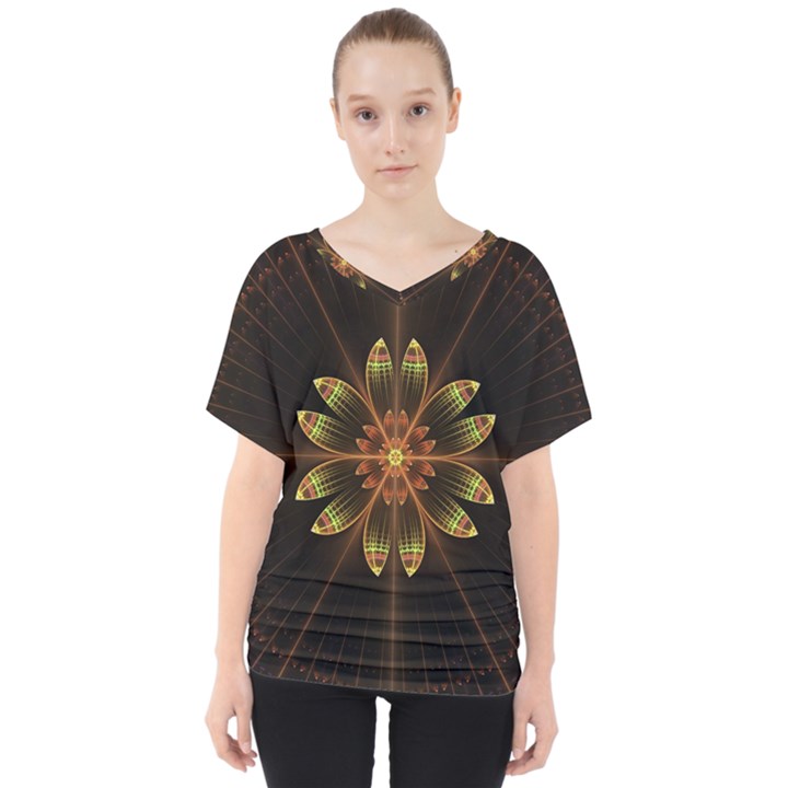 Fractal Floral Mandala Abstract V-Neck Dolman Drape Top