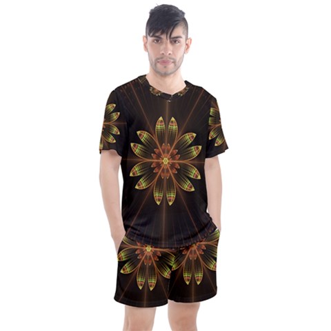 Fractal Floral Mandala Abstract Men s Mesh Tee And Shorts Set by Simbadda