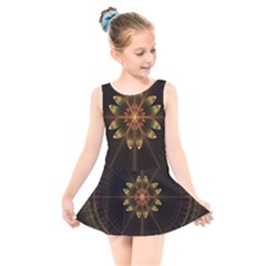 Fractal Floral Mandala Abstract Kids  Skater Dress Swimsuit