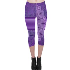 Background Mandala Purple Ribbon Capri Leggings  by Simbadda