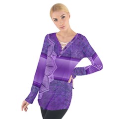 Background Mandala Purple Ribbon Tie Up Tee by Simbadda