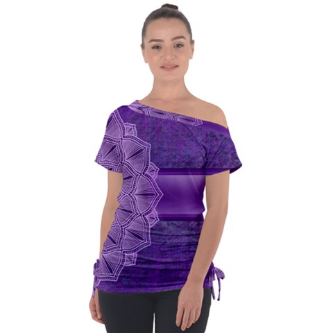 Background Mandala Purple Ribbon Tie-up Tee by Simbadda