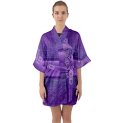 Background Mandala Purple Ribbon Quarter Sleeve Kimono Robe by Simbadda