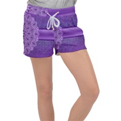 Background Mandala Purple Ribbon Women s Velour Lounge Shorts by Simbadda