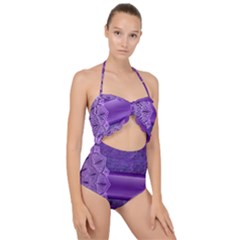 Background Mandala Purple Ribbon Scallop Top Cut Out Swimsuit by Simbadda