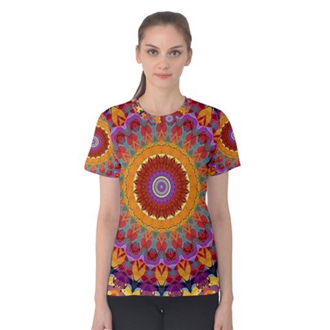 Fractal Kaleidoscope Mandala Women s Cotton Tee by Simbadda