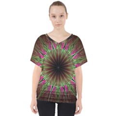 Julian Star Star Fun Green Violet V-neck Dolman Drape Top by Simbadda