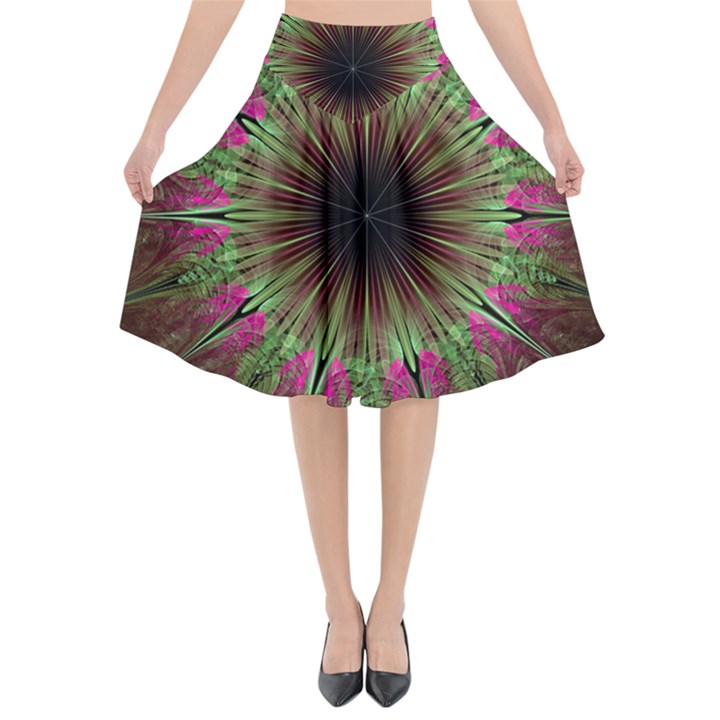 Julian Star Star Fun Green Violet Flared Midi Skirt