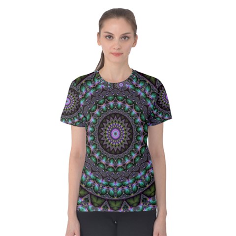 Fractal Kaleidoscope Mandala Women s Cotton Tee by Simbadda