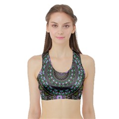 Fractal Kaleidoscope Mandala Sports Bra With Border by Simbadda