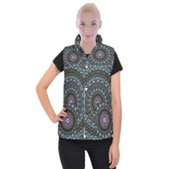 Fractal Kaleidoscope Mandala Women s Button Up Vest by Simbadda