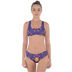 Abstract Art Artistic Texture Blue Criss Cross Bikini Set by Simbadda