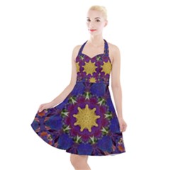 Abstract Art Artistic Texture Blue Halter Party Swing Dress 