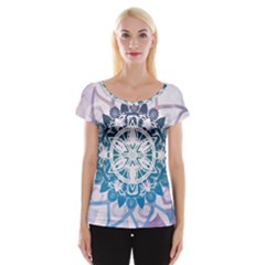 Mandalas Symmetry Meditation Round Cap Sleeve Top by Simbadda