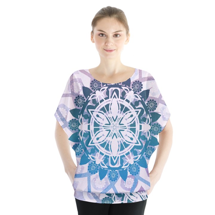 Mandalas Symmetry Meditation Round Batwing Chiffon Blouse