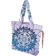 Mandalas Symmetry Meditation Round Drawstring Tote Bag by Simbadda