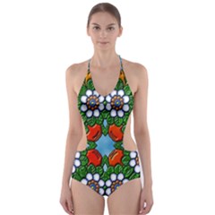 Mandala Background Colorful Pattern Cut-out One Piece Swimsuit by Simbadda