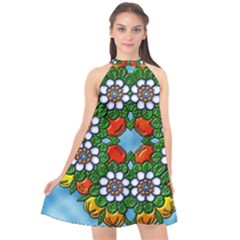 Mandala Background Colorful Pattern Halter Neckline Chiffon Dress  by Simbadda