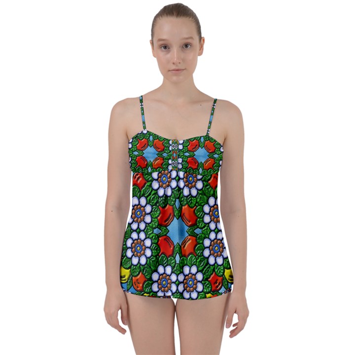 Mandala Background Colorful Pattern Babydoll Tankini Set