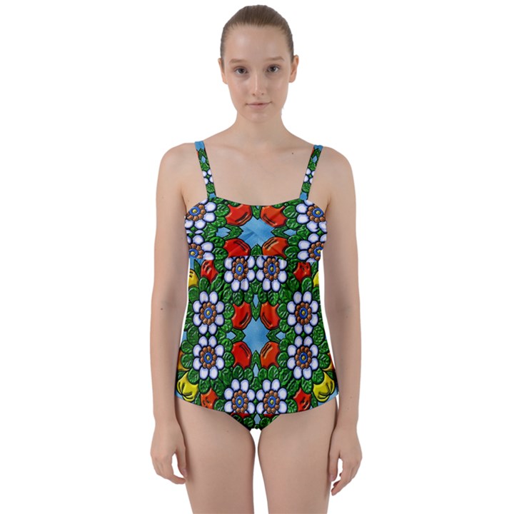 Mandala Background Colorful Pattern Twist Front Tankini Set