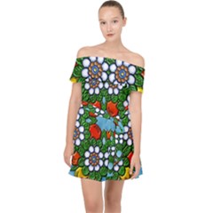 Mandala Background Colorful Pattern Off Shoulder Chiffon Dress