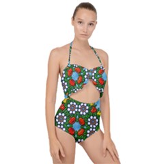 Mandala Background Colorful Pattern Scallop Top Cut Out Swimsuit by Simbadda