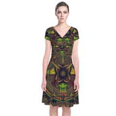 Fractal Art Artwork Design Short Sleeve Front Wrap Dress by Simbadda