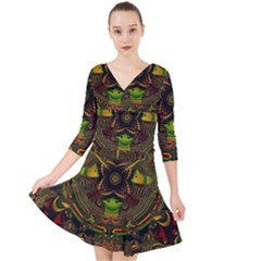 Fractal Art Artwork Design Quarter Sleeve Front Wrap Dress by Simbadda