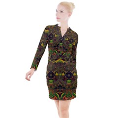 Fractal Art Artwork Design Button Long Sleeve Dress by Simbadda