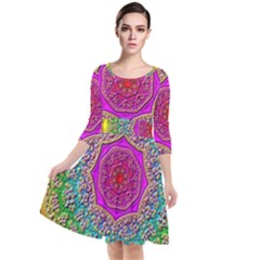 Mandala Tile Background Geometric Quarter Sleeve Waist Band Dress