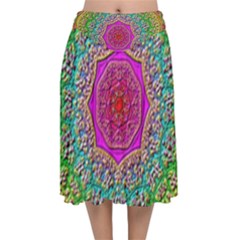 Mandala Tile Background Geometric Velvet Flared Midi Skirt by Simbadda