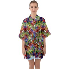 Mandala Pattern Ornaments Structure Quarter Sleeve Kimono Robe by Simbadda