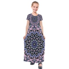 Background Kaleidoscope Abstract Kids  Short Sleeve Maxi Dress