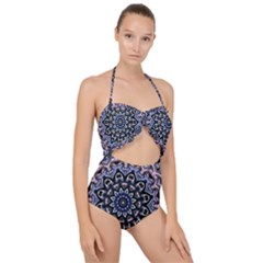 Background Kaleidoscope Abstract Scallop Top Cut Out Swimsuit